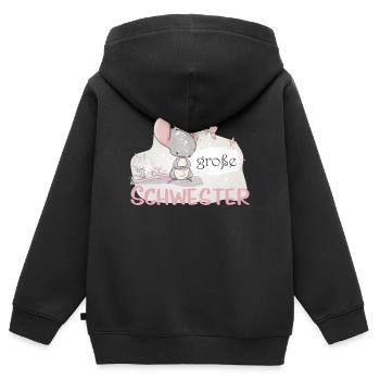 große Schwester Einhorn Maus Vogel - Kinder Premium Organic Zip Hoodie - Schwarz - Hinten - AI Model Kid Male (0cm)