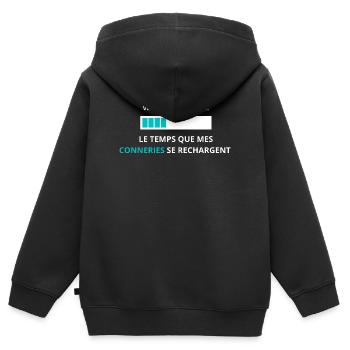 Veuillez patienter mes conneries se rechargent - Sweat Premium à capuche zippé enfant bio - noir - Dos - AI Model Kid Male (0cm)