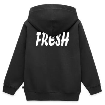 Frischer, einfacher Text - Kinder Premium Organic Zip Hoodie - Schwarz - Hinten - AI Model Kid Male (0cm)