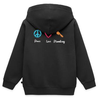Paix Amour Plomberie - Sweat Premium à capuche zippé enfant bio - noir - Dos - AI Model Kid Male (0cm)