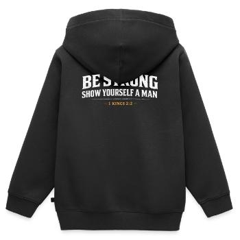 Sei stark, zeig dich als Mann 1 Kings Christian - Kinder Premium Organic Zip Hoodie - Schwarz - Hinten - AI Model Kid Male (0cm)
