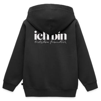 Ich bin trotzdem freundlich Humorvolles Statement - Kinder Premium Organic Zip Hoodie - Schwarz - Hinten - AI Model Kid Male (0cm)