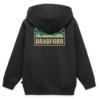 Bradford Skyline Silhouette - Kinder Premium Organic Zip Hoodie - Schwarz - Hinten - AI Model Kid Male (0cm)