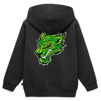 Wolf Kopf Wolfskopf Tattoo Graffiti Grün - Kinder Premium Organic Zip Hoodie - Schwarz - Hinten - AI Model Kid Male (0cm)