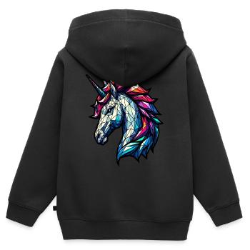 Lebendiger geometrischer Einhornkopf mit Regenbogenmähne - Kinder Premium Organic Zip Hoodie - Schwarz - Hinten - AI Model Kid Male (0cm)