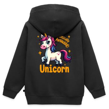 Majestätisch unbeholfenes Einhorn mit Funkeln - Kinder Premium Organic Zip Hoodie - Schwarz - Hinten - AI Model Kid Male (0cm)