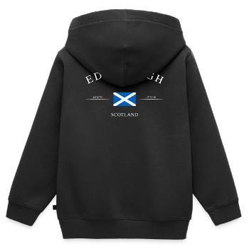 Édimbourg, Écosse – Souvenir et cadeau de vacances - Sweat Premium à capuche zippé enfant bio - noir - Dos - AI Model Kid Male (0cm)