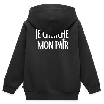 Je cherche mon pair - Sweat Premium à capuche zippé enfant bio - noir - Dos - AI Model Kid Male (0cm)