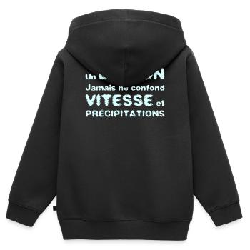 UN BRETON NE CONFOND PAS VITESSE ET PRÉCIPITATIONS - Sweat Premium à capuche zippé enfant bio - noir - Dos - AI Model Kid Male (0cm)
