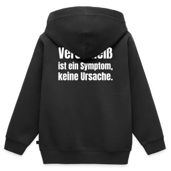 Wear and tear is a symptom - Kids Premium Organic Zip-up Hoodie - black - Back - AI Model Kid Male (0cm)
