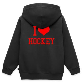 I Love Hockey - Kinder Premium Organic Zip Hoodie - Schwarz - Hinten - AI Model Kid Male (0cm)