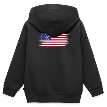 Drapeau Américain Brush - Sweat Premium à capuche zippé enfant bio - noir - Dos - AI Model Kid Male (0cm)