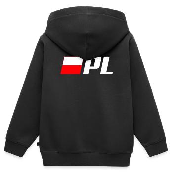Drapeau PL POLOGNE POLOGNE [LARGE] - Sweat Premium à capuche zippé enfant bio - noir - Dos - AI Model Kid Male (0cm)