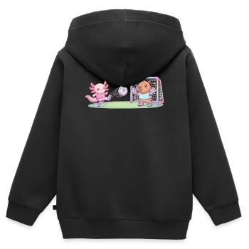 Axolotl Kawaii et Capybara jouant au football - Sweat Premium à capuche zippé enfant bio - noir - Dos - AI Model Kid Male (0cm)