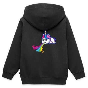 Licorne vomir,Licorne,Cool,Arc-en-ciel,Rétro - Sweat Premium à capuche zippé enfant bio - noir - Dos - AI Model Kid Male (0cm)