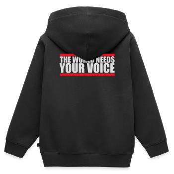 Die Welt Braucht Deine Stimme Inspirierend Zitat - Kinder Premium Organic Zip Hoodie - Schwarz - Hinten - AI Model Kid Male (0cm)