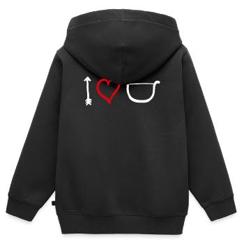 Je t’aime, Bow Heart Cupid Saint-Valentin - Sweat Premium à capuche zippé enfant bio - noir - Dos - AI Model Kid Male (0cm)