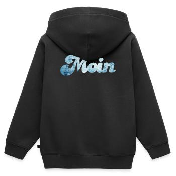 Moin Schiff typisch nordisch Handschrift Nordsee - Kinder Premium Organic Zip Hoodie - Schwarz - Hinten - AI Model Kid Male (0cm)