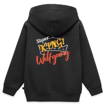 Steuer King Wolfgang - Kinder Premium Organic Zip Hoodie - Schwarz - Hinten - AI Model Kid Male (0cm)