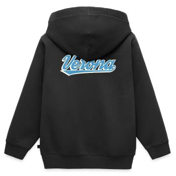 Verona Blau Script Logo - Kinder Premium Organic Zip Hoodie - Schwarz - Hinten - AI Model Kid Male (0cm)