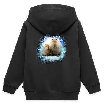 Capybara,Cochon,Graffiti,Capybara,Duo - Sweat Premium à capuche zippé enfant bio - noir - Dos - AI Model Kid Male (0cm)