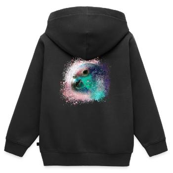 perroquet, ara, aquarelle oiseau, graffiti, coloré - Sweat Premium à capuche zippé enfant bio - noir - Dos - AI Model Kid Male (0cm)