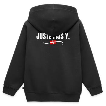 Savoie, Savoie humour, savoyard - Sweat Premium à capuche zippé enfant bio - noir - Dos - AI Model Kid Male (0cm)