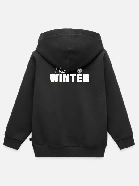 I LOVE WINTER - Kinder Premium Organic Zip Hoodie - Schwarz