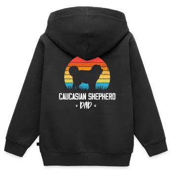 Chien de berger du Caucase Ovcharka - Sweat Premium à capuche zippé enfant bio - noir - Dos - AI Model Kid Male (0cm)