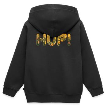 HUP im Blumenfeld - Kinder Premium Organic Zip Hoodie - Schwarz - Hinten - AI Model Kid Male (0cm)