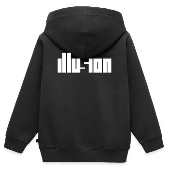 Illusion – Illusion d’optique Conception de contraste - Sweat Premium à capuche zippé enfant bio - noir - Dos - AI Model Kid Male (0cm)