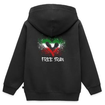 Iran libre,Cœur,Iran,Drapeau,Graffiti - Sweat Premium à capuche zippé enfant bio - noir - Dos - AI Model Kid Male (0cm)
