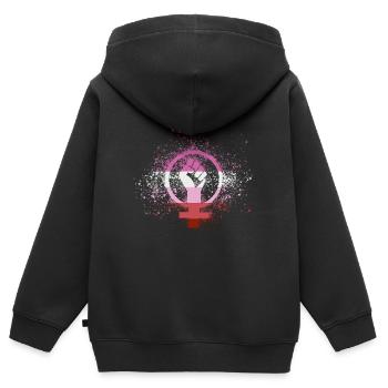 lesbienne,lesbienne,bit,fierté,LGBT,femme,graffiti - Sweat Premium à capuche zippé enfant bio - noir - Dos - AI Model Kid Male (0cm)