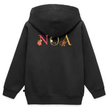 Nom de l’ANO décoré de fleurs - Sweat Premium à capuche zippé enfant bio - noir - Dos - AI Model Kid Male (0cm)