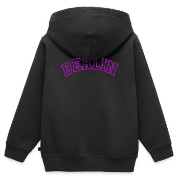 Typographie du nœud Berlin Bow - Sweat Premium à capuche zippé enfant bio - noir - Dos - AI Model Kid Male (0cm)