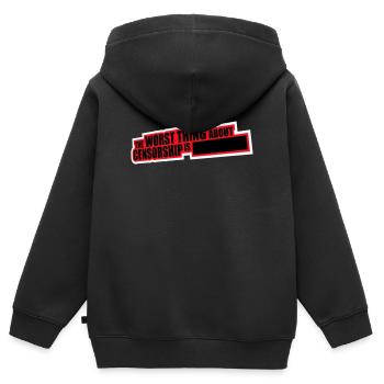 Le pire dans la censure, c’est l’ironie amusante - Sweat Premium à capuche zippé enfant bio - noir - Dos - AI Model Kid Male (0cm)