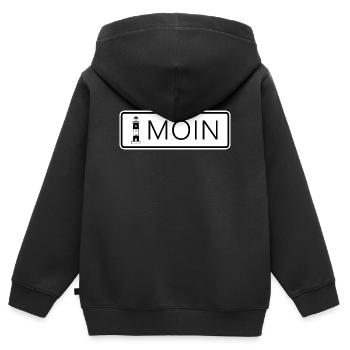 Sticker: Leuchtturm mit Schriftzug Moin - Kinder Premium Organic Zip Hoodie - Schwarz - Hinten - AI Model Kid Male (0cm)