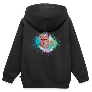 luchs,katze,malerei,aquarell,malerei - Kinder Premium Organic Zip Hoodie - Schwarz - Hinten - AI Model Kid Male (0cm)