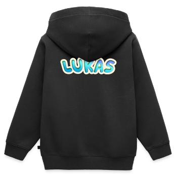 Geschenk für Lukas - Kinder Premium Organic Zip Hoodie - Schwarz - Hinten - AI Model Kid Male (0cm)