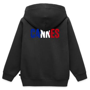 Cannes, France - Sweat Premium à capuche zippé enfant bio - noir - Dos - AI Model Kid Male (0cm)