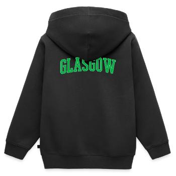 Police de caractères verts à blocs de style Glasgow College - Sweat Premium à capuche zippé enfant bio - noir - Dos - AI Model Kid Male (0cm)