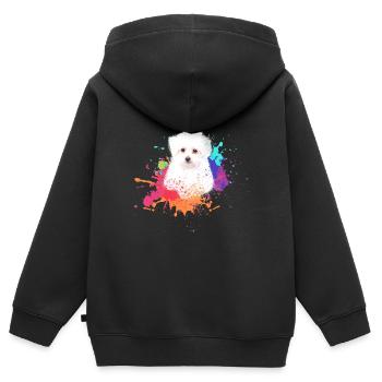 malteser ,hund ,bunt ,hund, Malerei,graffiti, - Kinder Premium Organic Zip Hoodie - Schwarz - Hinten - AI Model Kid Male (0cm)