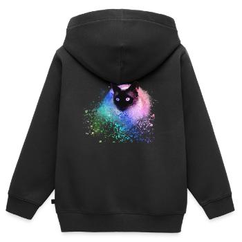 Chat siamois,Coloré,Graffit,iPainting Art,Cat,Vert - Sweat Premium à capuche zippé enfant bio - noir - Dos - AI Model Kid Male (0cm)