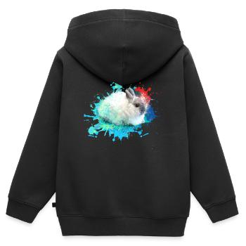 Lapin,Graffiti,Peinture,Animal,Lapin,Coloré - Sweat Premium à capuche zippé enfant bio - noir - Dos - AI Model Kid Male (0cm)