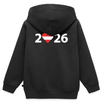 J’aime l’Autriche 2026, vacances en Autriche 2026 - Sweat Premium à capuche zippé enfant bio - noir - Dos - AI Model Kid Male (0cm)