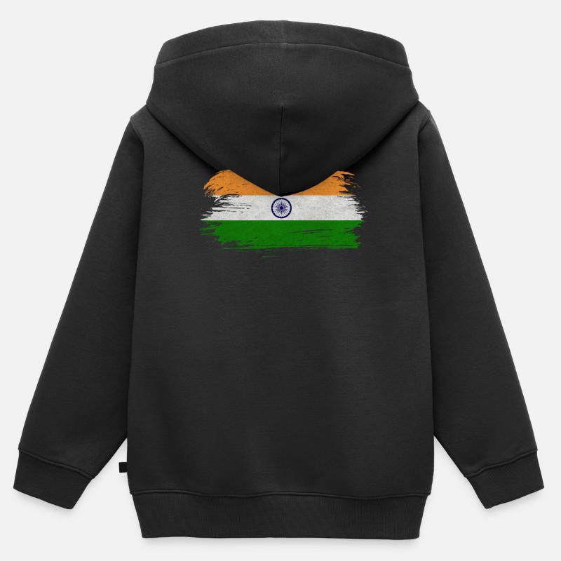 Inde Vintage Drapeau / Cadeau Delhi Calcutta - Sweat Premium à capuche zippé enfant bio - noir