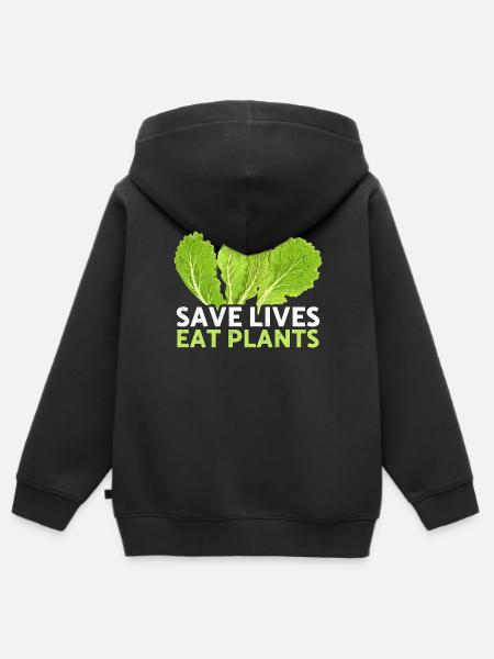 Save Lives Eat Plants Animal Rescue Animal Rights - Kids Premium Organic Zip-up Hoodie - black