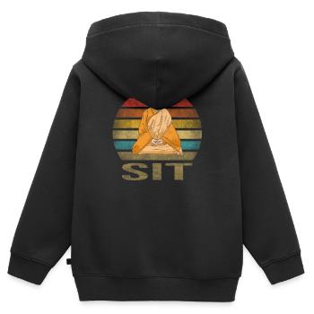 Moine Bouddhiste Moine Bouddhisme Méditation - Sweat Premium à capuche zippé enfant bio - noir - Dos - AI Model Kid Male (0cm)