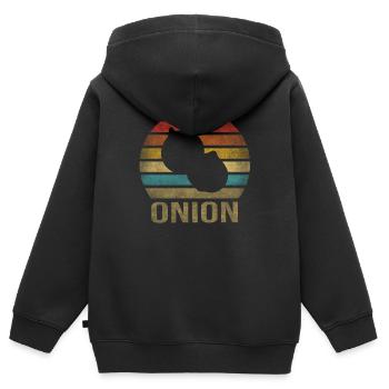 Onion Vegetables Retro Sunset Vintage - Kinder Premium Organic Zip Hoodie - Schwarz - Hinten - AI Model Kid Male (0cm)
