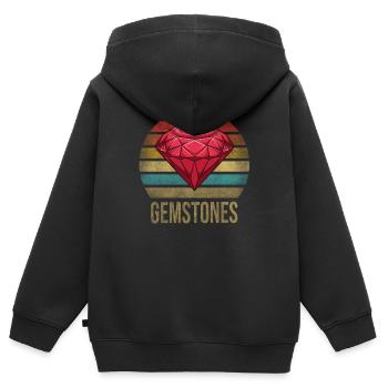 Ruby Gemstone Retro Coucher de soleil - Sweat Premium à capuche zippé enfant bio - noir - Dos - AI Model Kid Male (0cm)
